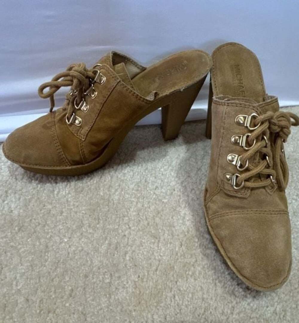 Michael Kors McGraw Brown Suede Lace-Up Platform Clog Mules